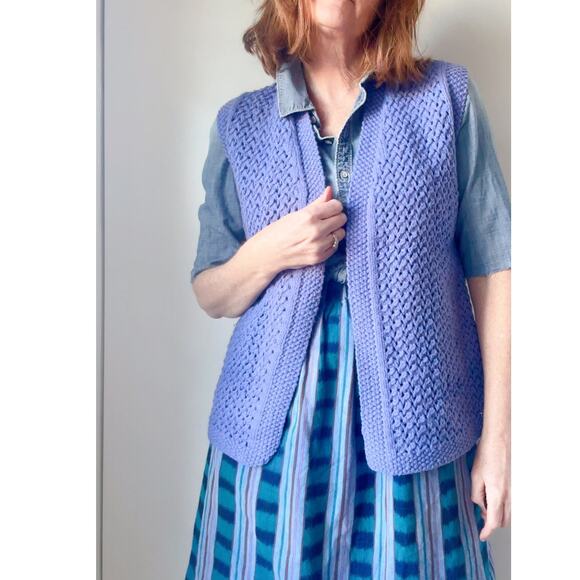 Womens Sweater Vest Hand knit Crochet Purple Open Cottage core Grannycore - Picture 1 of 6
